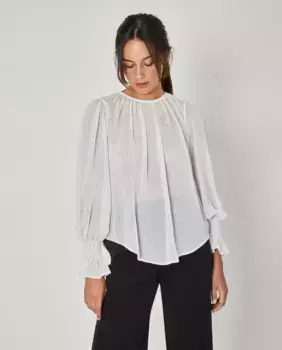 Струящаяся женская блузка со сборками на манжетах Nalle, белый
