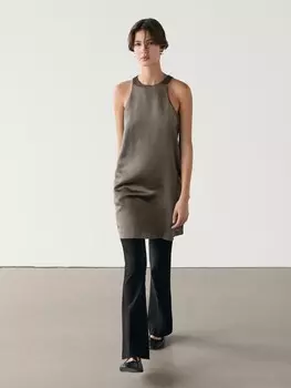 Струящееся атласное мини-платье Massimo Dutti, серый