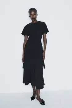 Струящееся платье миди ZARA, черный