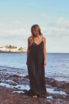 Струящееся платье миди ZARA, черный