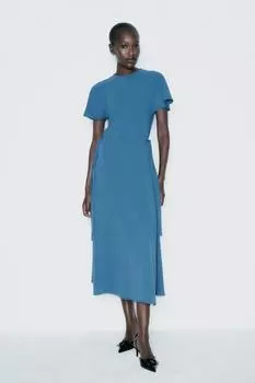 Струящееся платье миди ZARA, цвет duck blue