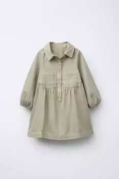 Струящееся платье с карманами ZARA, хаки