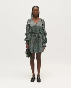 Струящееся платье с принтом и рюшами Claudie Pierlot, зеленый
