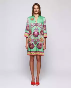 Струящееся платье с расположенным цветочным принтом Mirto, бирюзовый