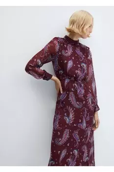 Струящееся платье с узором пейсли Mango, бордовый