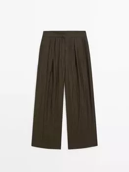 Струящиеся брюки комбинированного цвета со складками Massimo Dutti, зеленый
