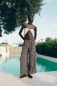Струящиеся брюки палаццо ZARA, леопардовый