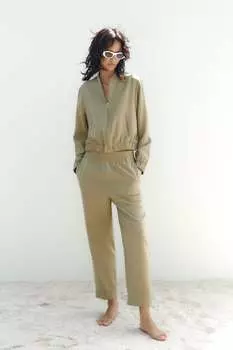 Струящиеся брюки с регулируемой кромкой ZARA, хаки