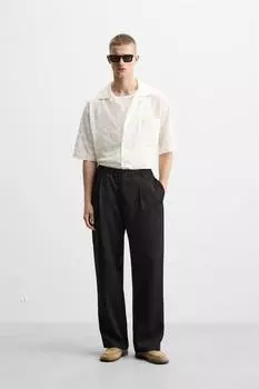 Струящиеся брюки со складками ZARA, черный
