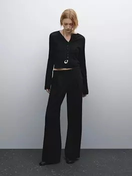 Струящиеся брюки средней посадки с пряжками Massimo Dutti, черный