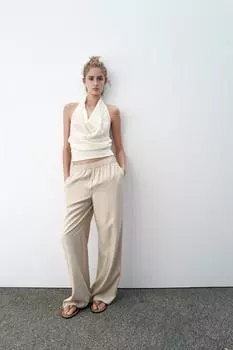 Струящиеся широкие брюки ZARA, песок