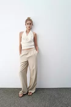Струящиеся широкие брюки ZARA, песок