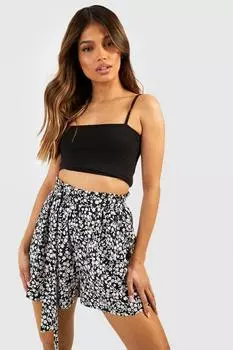 Струящиеся шорты ditsy с цветочным поясом Boohoo, черный