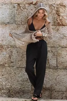 Струящиеся укороченные брюки ZARA, черный