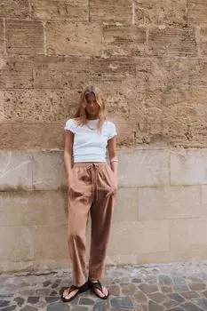 Струящиеся укороченные брюки ZARA, терракотовый