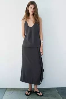 Струящийся топ ZARA, серый