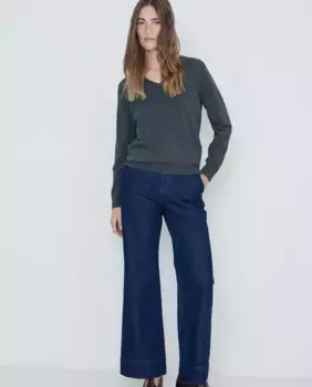 Струящийся женский свитер с V-образным вырезом Yerse, цвет Kaki