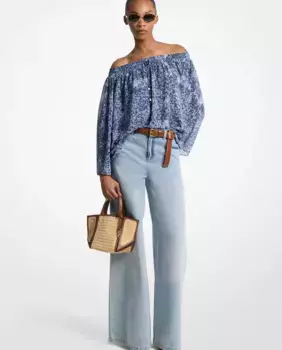 Струящийся женский топ с открытыми плечами Michael Michael Kors, синий