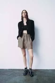 Струющиеся шорты-бермуды с двойным поясом ZARA, коричневый