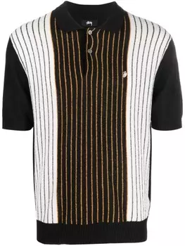 Stssy полосатая рубашка поло с вышитым логотипом, черный
