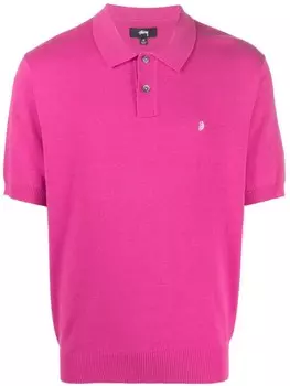 Stssy рубашка поло с вышитым логотипом, розовый