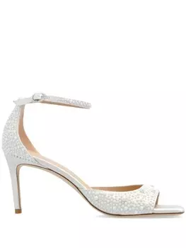 Stuart Weitzman сандалии из кожи 75 мм, украшенные искусственным жемчугом, белый