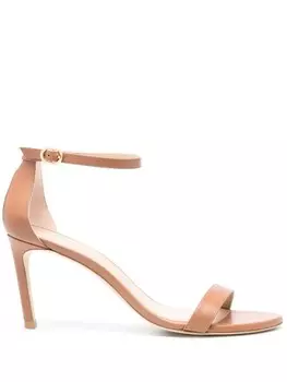 Stuart Weitzman сандалии из кожи Nunakedstraight 80 мм, коричневый