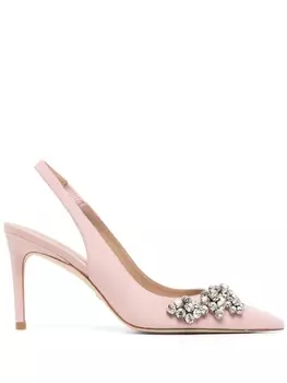Stuart Weitzman туфли Crystal Fleur 100 с заостренным носком, розовый