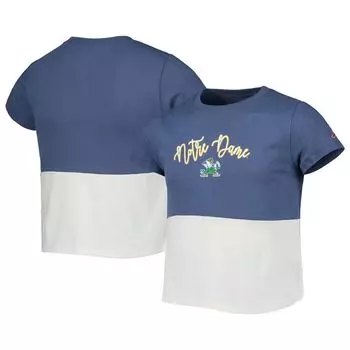 Студенческая одежда Молодежной лиги для девочек Темно-синяя/белая футболка Notre Dame Fighting Irish с цветными блоками Unbranded