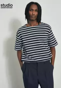 Studio seidensticker Футболка "Studio", с короткими рукавами и полосками вокруг шеи, синий