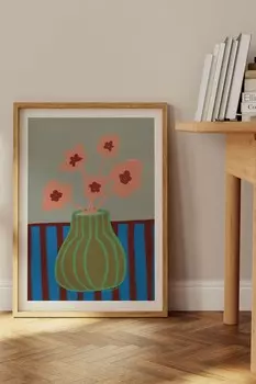 Студия engberg полосатая ваза с розовыми цветами Poster & Frame, 50x70 см, мультиколор