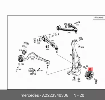 Ступица + подшипник переднего левого пов A2223340306 MERCEDES-BENZ
