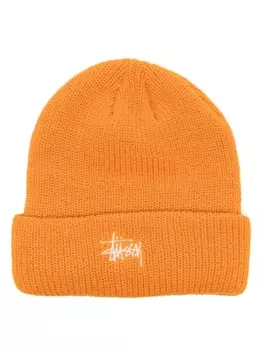 Stussy шапка бини в рубчик с вышитым логотипом, оранжевый