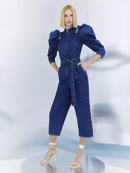 SUDI ETUZ X LC WaikikiI ЖЕНСКИЙ ДЖИНСОВЫЙ КОМБИНЕЗОН С БАЛЛОННЫМИ РУКАВАМИ ПРЯМЫЕ НОГИ LC WaikikiI