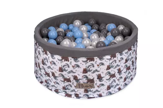 Сухой бассейн МИШКИ + 200 ДЕТСКИХ СИНЕ-СЕРО-ЖЕМЧУЖНЫХ ШАРИКОВ, Флуми Flumi