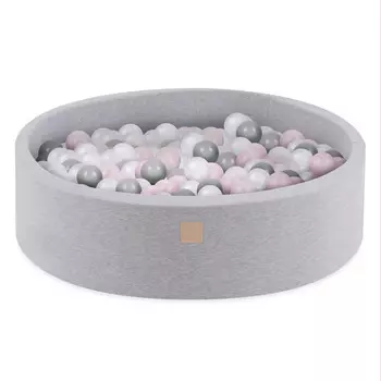 Сухой бассейн с шариками, Misioo, хлопок серый, 90х30 см, 200 шариков: светло-розовый, серебристый, жемчужный
