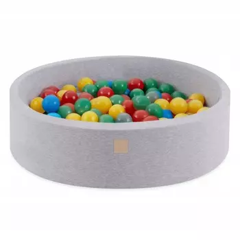Сухой бассейн с шариками, Misioo, хлопок серый, 90х30 см, 200 шариков: синий, зеленый, красный, желтый