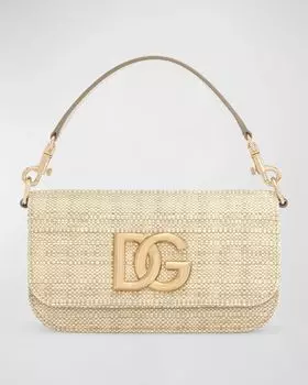 Сумка 3.5 с клапаном и ручкой сверху из рафии с логотипом Dolce&Gabbana, цвет Sand