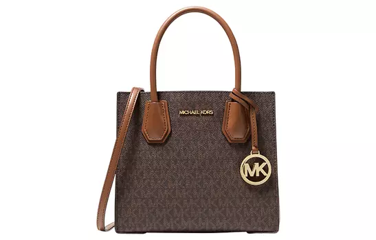 Сумка-аккордеонка Mercer Medium с логотипом и кожаной отделкой MICHAEL KORS