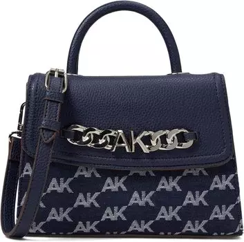 Сумка Anne Klein AK Embroidered Top-Handle Satchel w/ Chunky AK Chain, цвет Distant Mountain/AK Denim