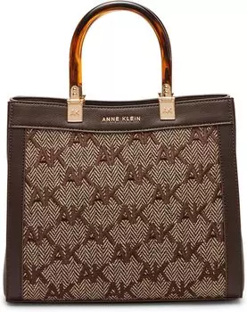 Сумка Anne Klein Embroidered Herringbone Convertible Satchel, цвет Espresso/Brown/Tan Multi/Tortoise Handles