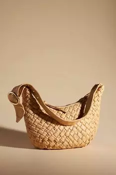 Сумка Anthropologie через плечо плетеная кожаная, коричневый