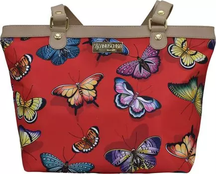 Сумка Anuschka Zip Top City Tote Printed Fabric 12005, цвет Butterfly Heaven Ruby