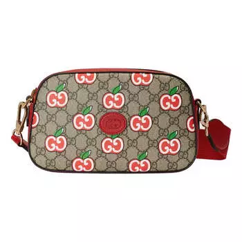 Сумка apple pattern leather canvas shoulder messenger bag 'ebony red' Gucci, красный