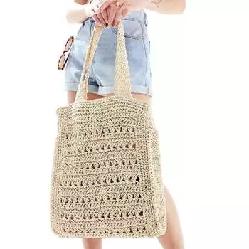 Сумка Asos Design Straw Hand Crochet Square, бежевый