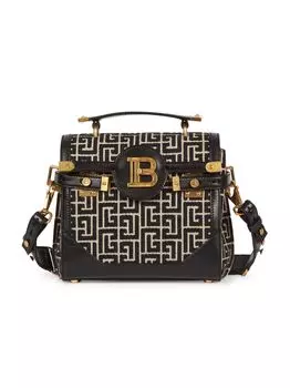 Сумка B-Buzz 23 из жаккарда и кожи с монограммой и ручкой сверху Balmain