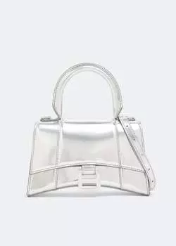 Сумка BALENCIAGA Hourglass XS top handle bag, серебряный