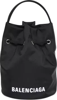 Сумка Balenciaga Wheel Drawstring XS Bucket Bag Black/White, черный
