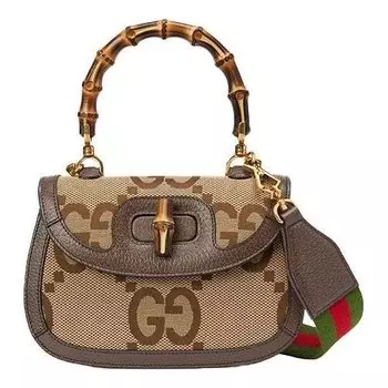 Сумка bamboo 1947 jumbo gg small top handle bag 'beige brown' Gucci, бежевый