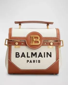 Сумка BBUzz 23 из парусины и кожи с верхней ручкой Balmain, цвет Beige